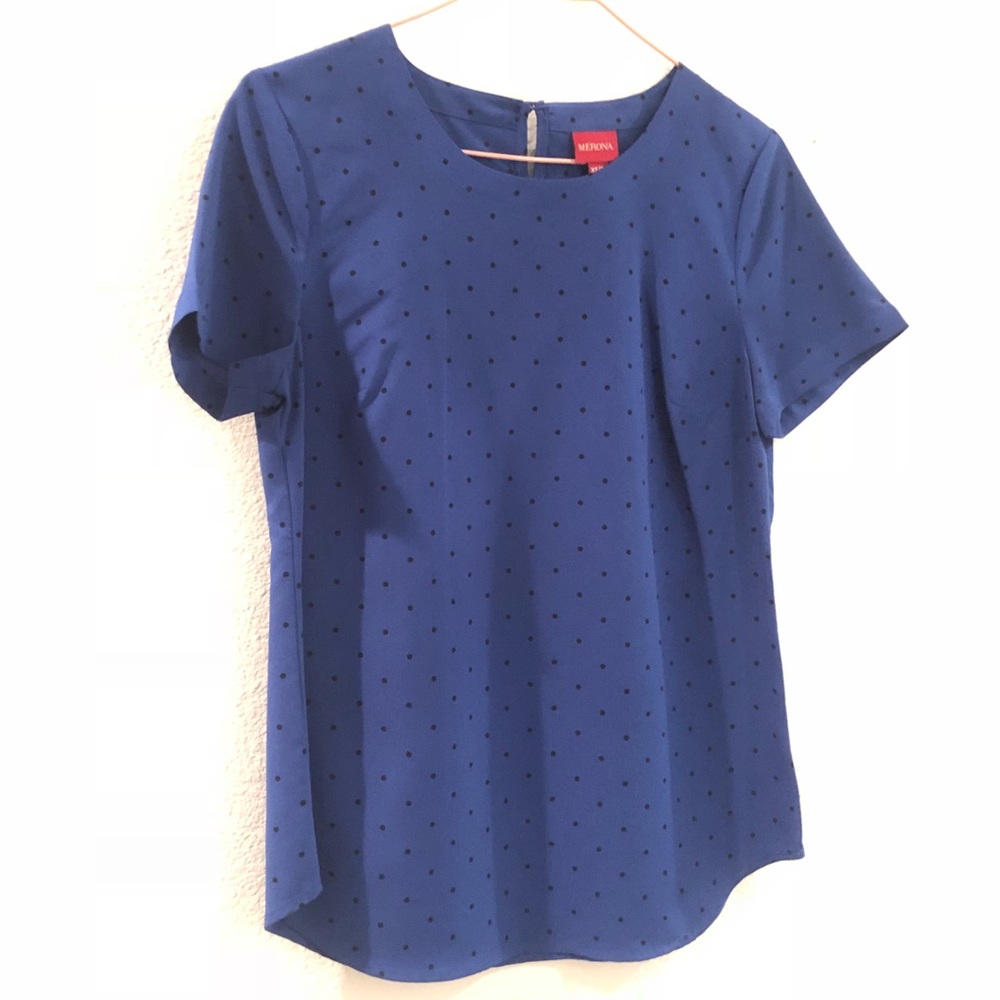 Blue and Black polka dot top